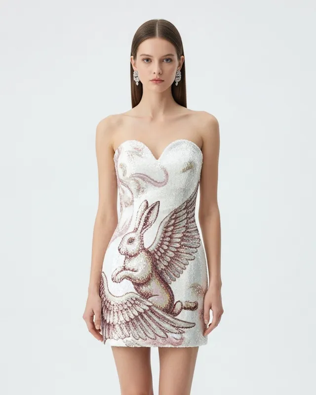 Sequin Bunny Strapless Dress – White sold by JW PEI