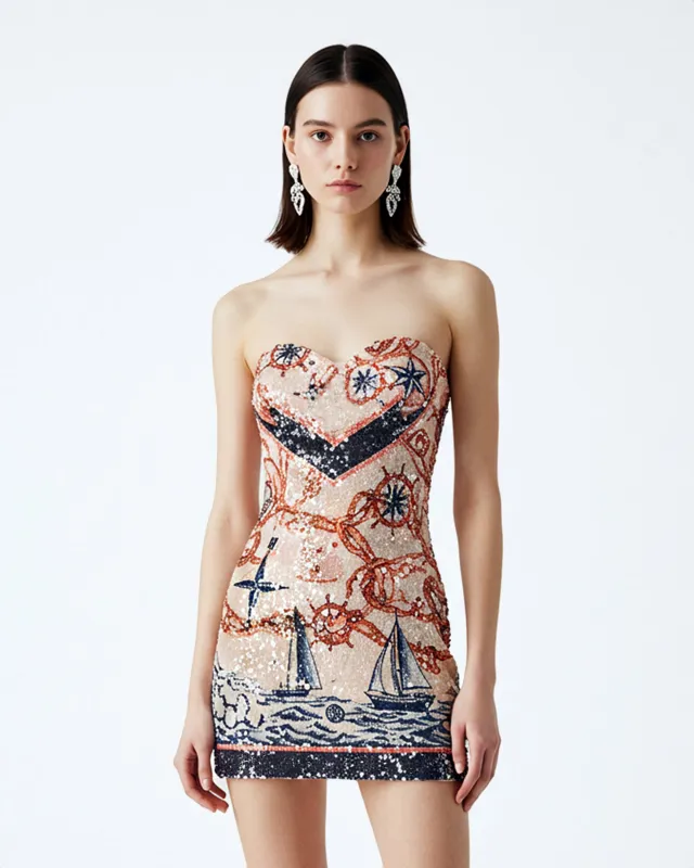 Sequin Nautical Strapless Dress – Neutral sold by JW PEI