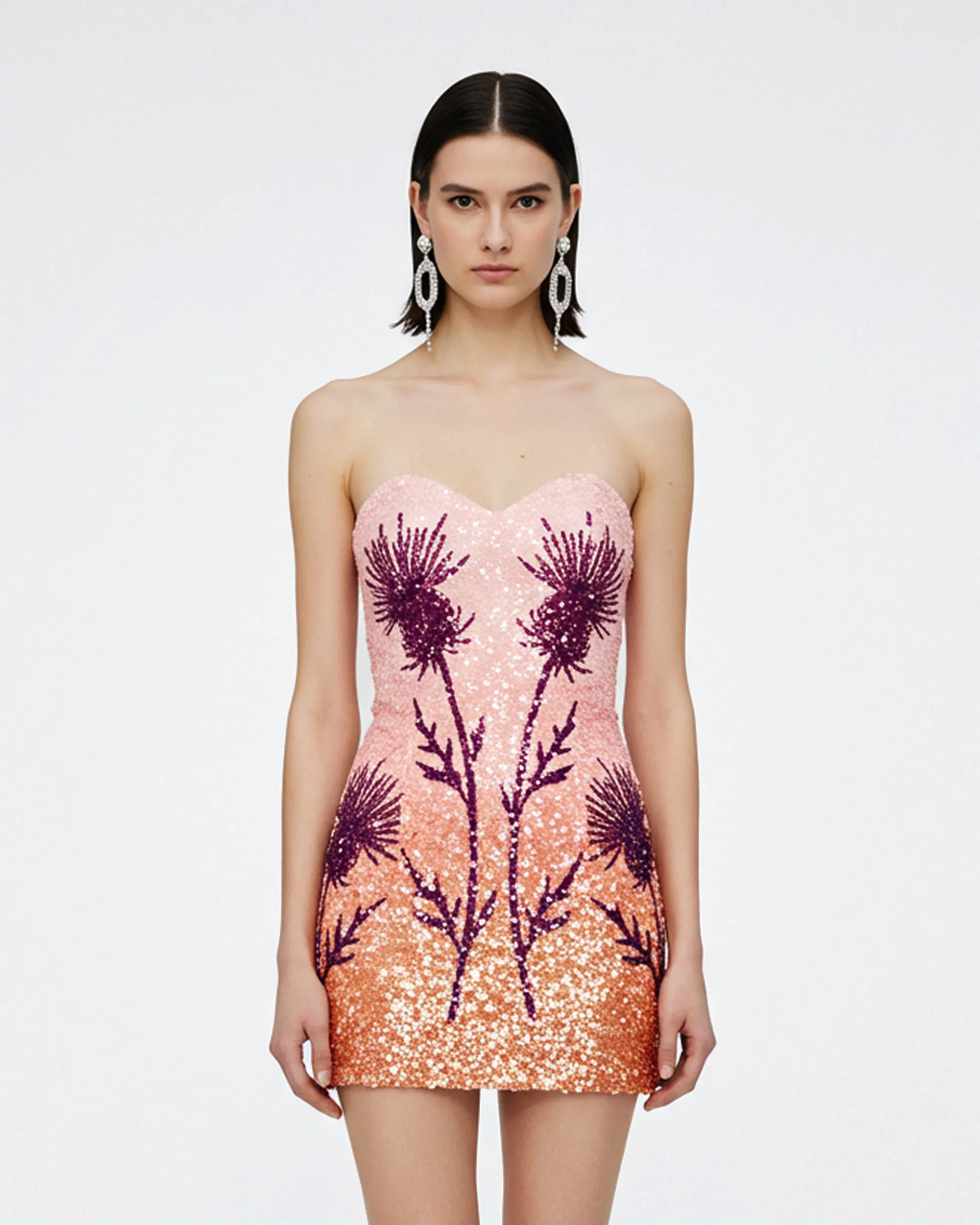 Sequin Floral Strapless Dress – Pink sold by JW PEI