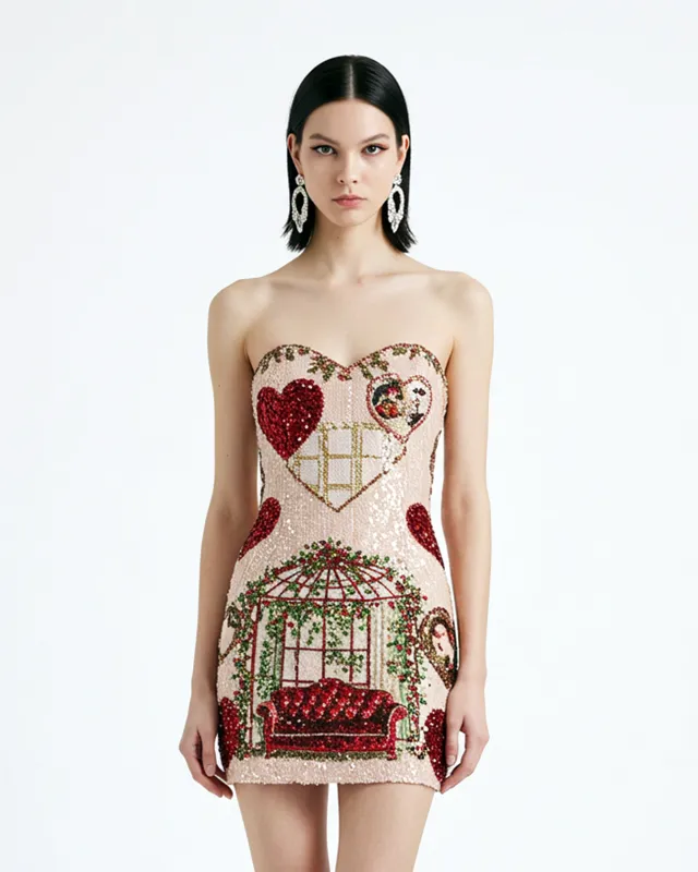 Sequin Heart Motif Mini Dress – Pink sold by JW PEI