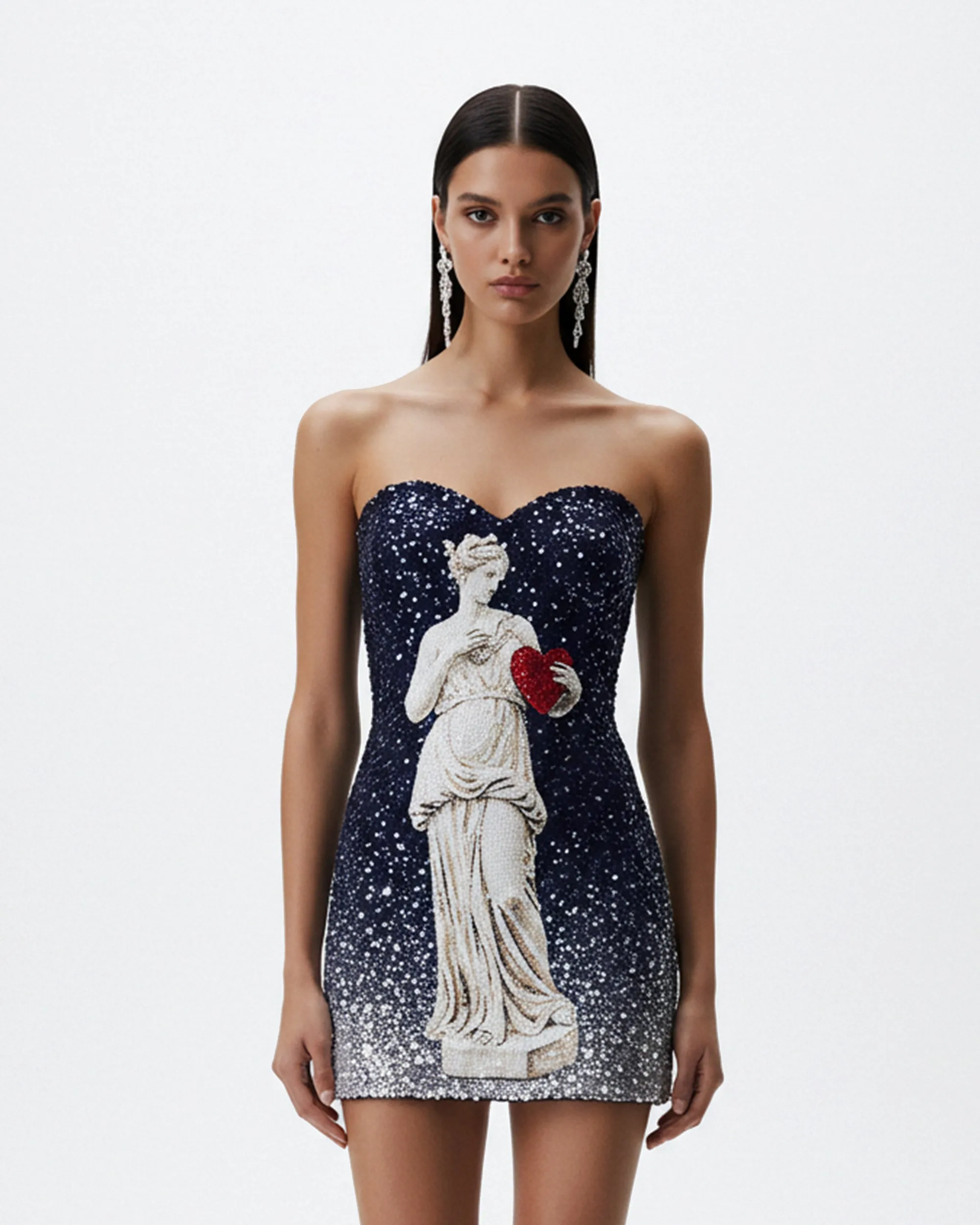Statue Appliqué Strapless Dress – Navy sold by JW PEI