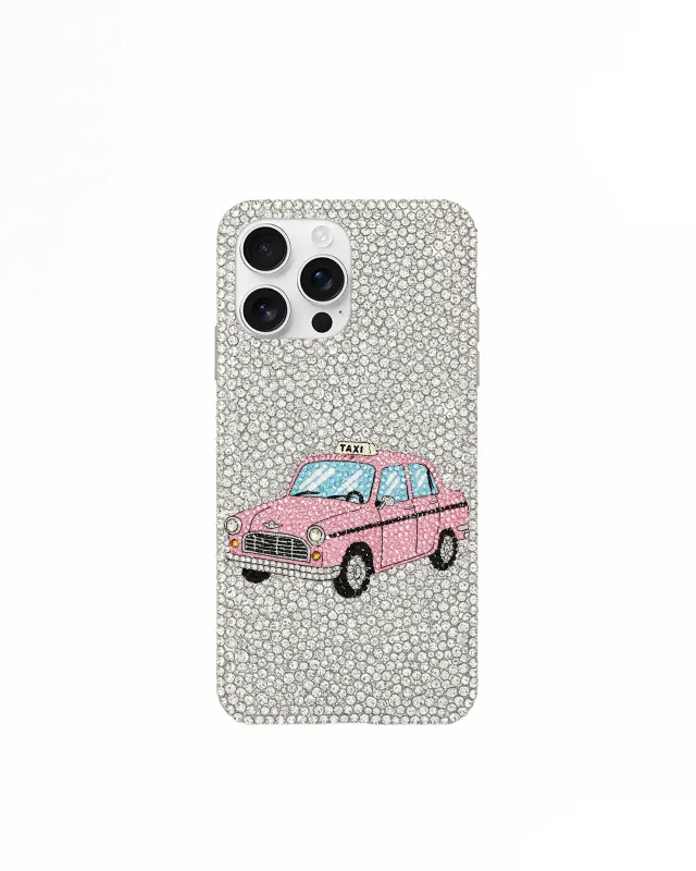 Pink Taxi Artificial Crystal Phone Case – White sold by JW PEI