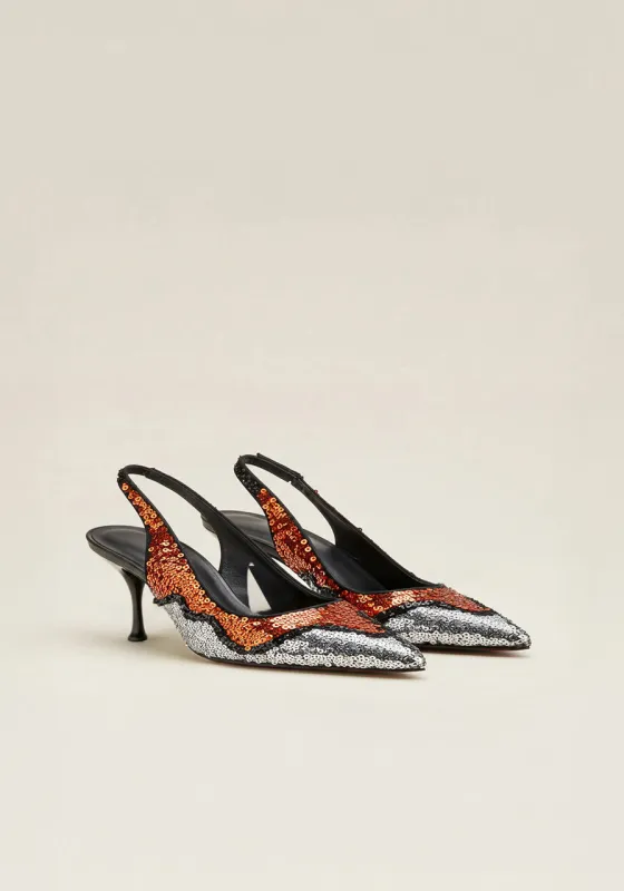 Hazel Sequin Slingback Pumps – Silver Black sold by JW PEI