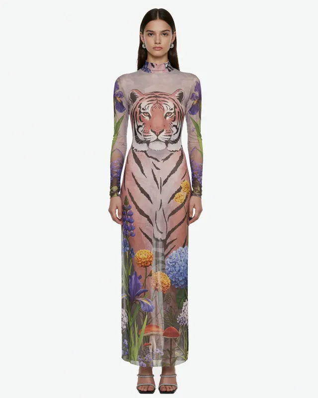 Tiger Print Mesh Long Dress – MultiColor sold by JW PEI