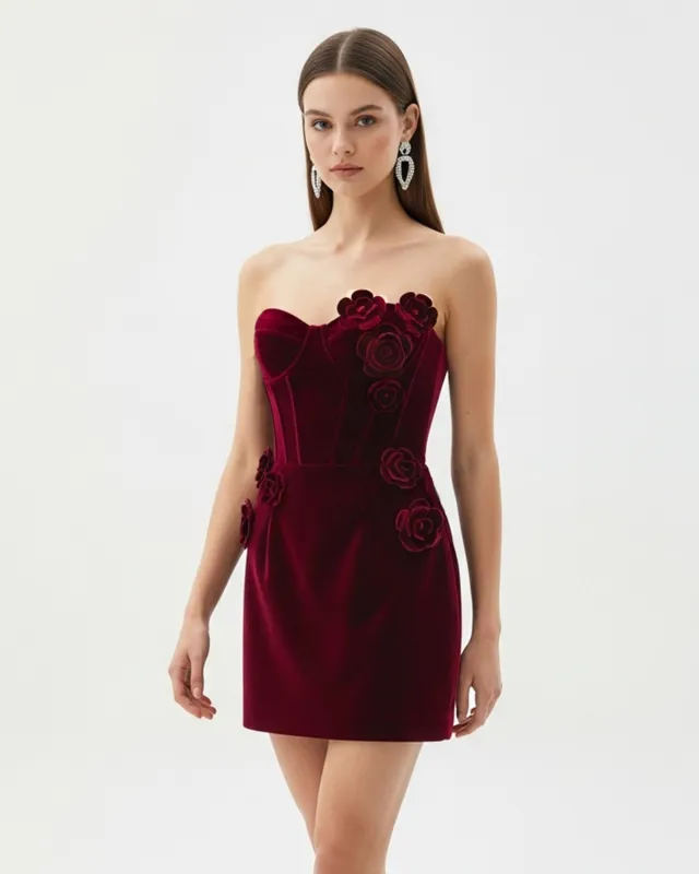 Rosette Strapless Mini Dress – Red sold by JW PEI