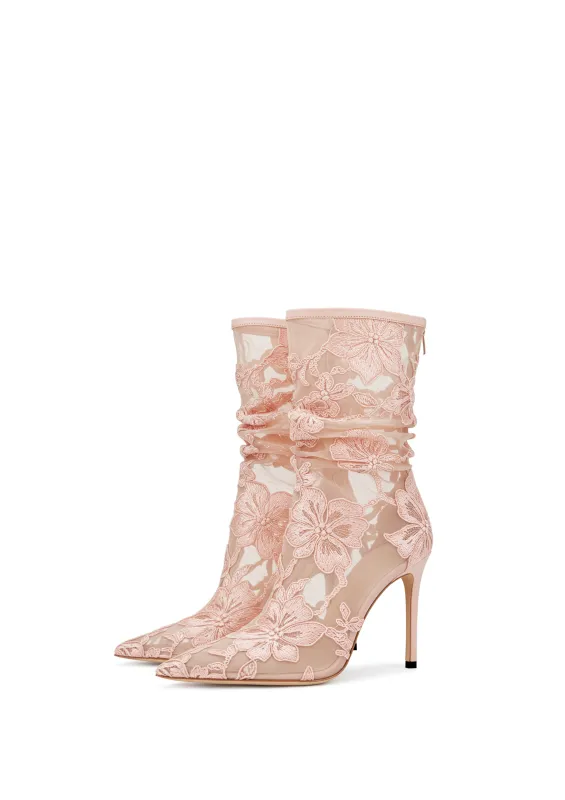 Hailey Floral Mesh Boots – Pink sold by JW PEI
