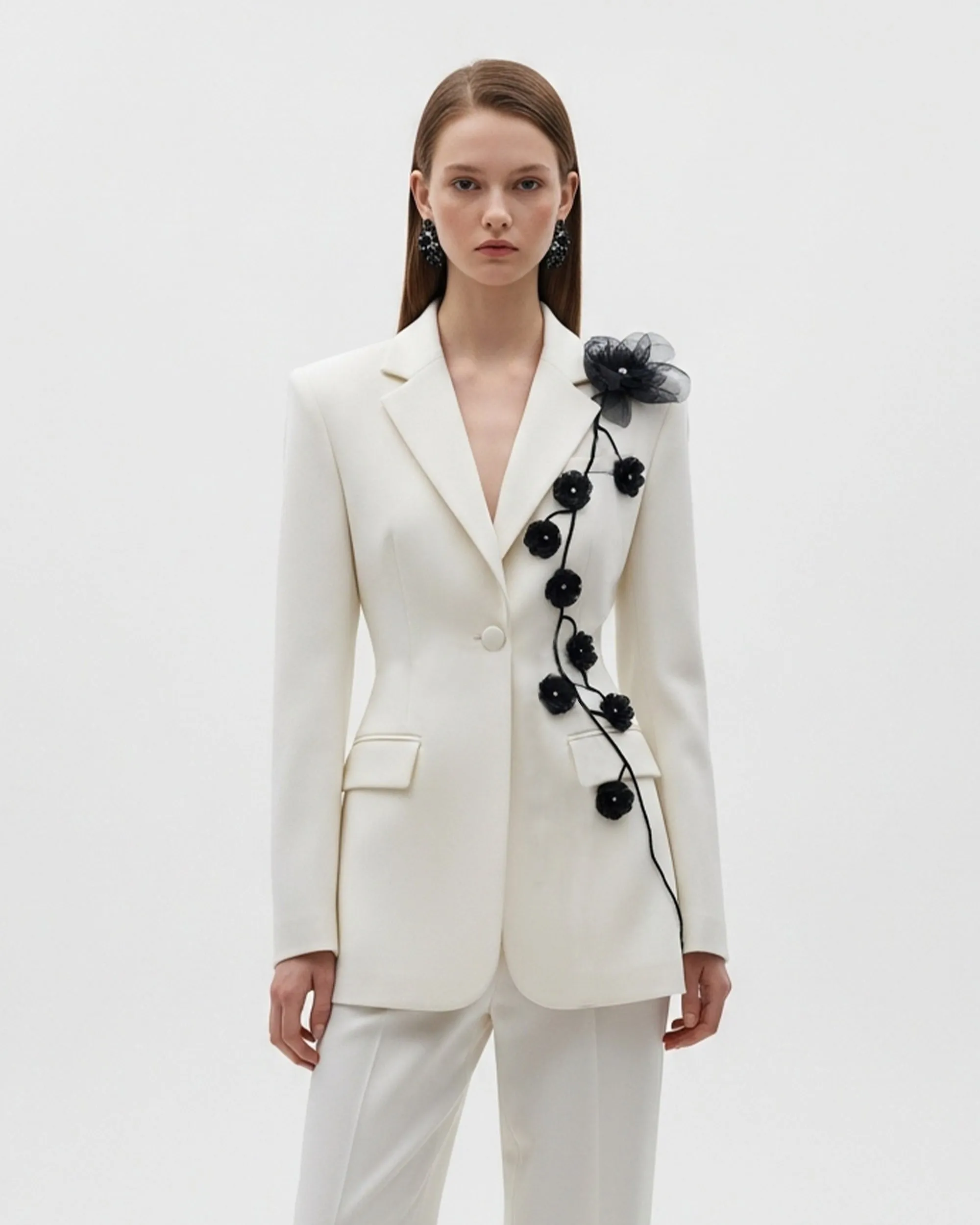 Floral Appliqué Blazer – White sold by JW PEI