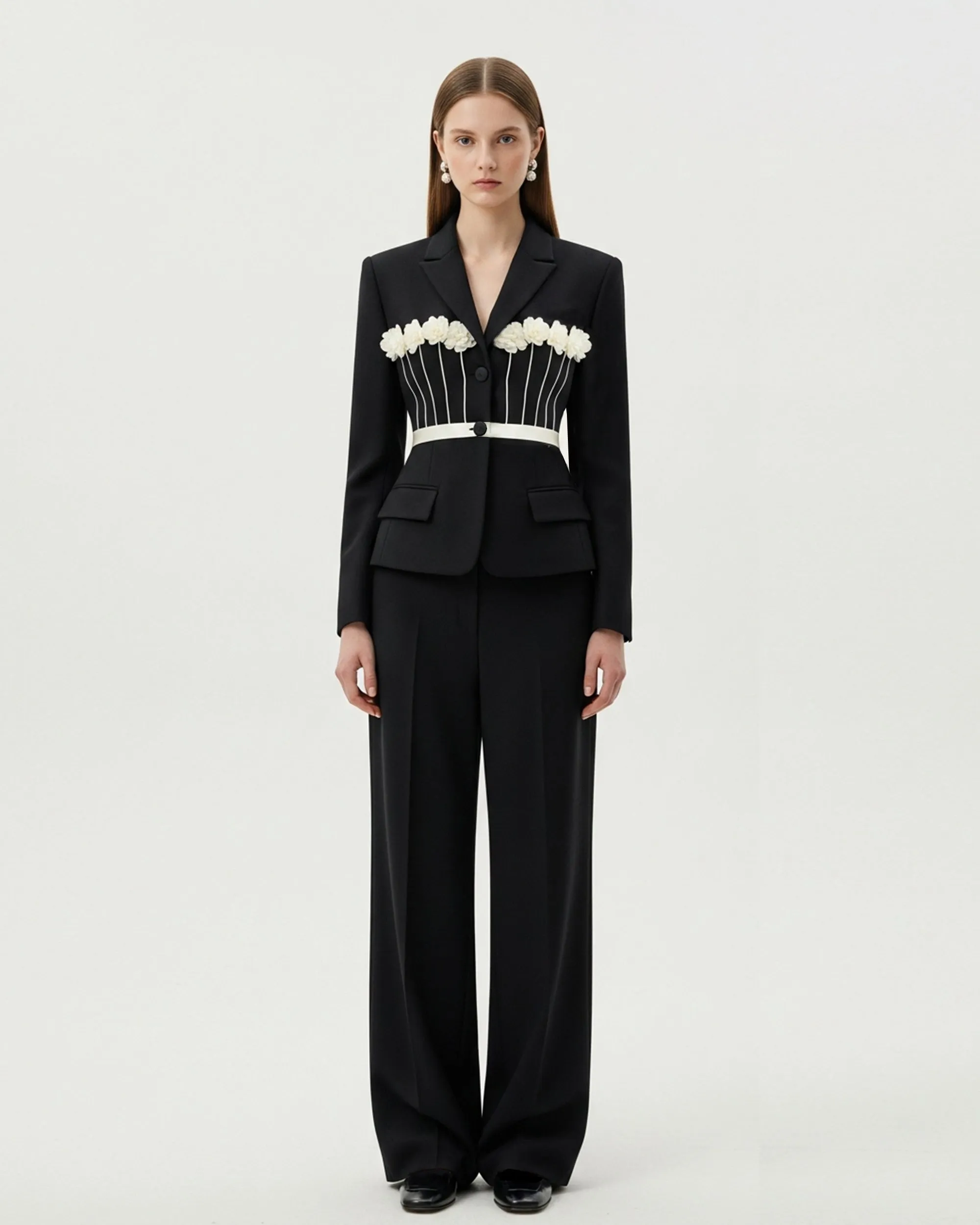 Floral Appliqué Waist Blazer – Black sold by JW PEI product image thumbnail 2