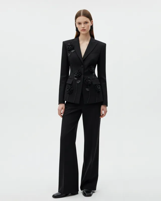Floral Appliqué Fitted Blazer – Black sold by JW PEI