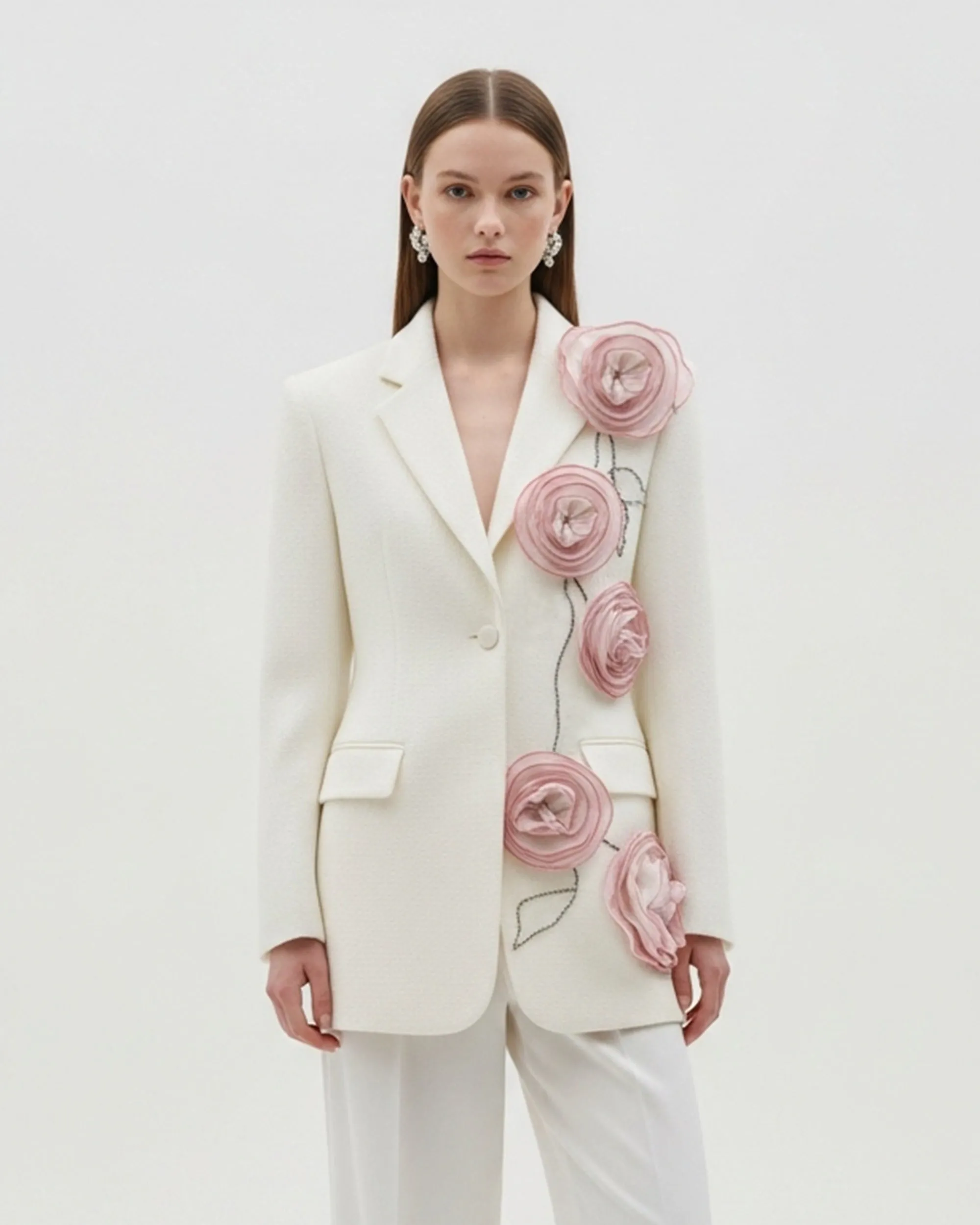 Floral Appliqué Tailored Blazer – White sold by JW PEI