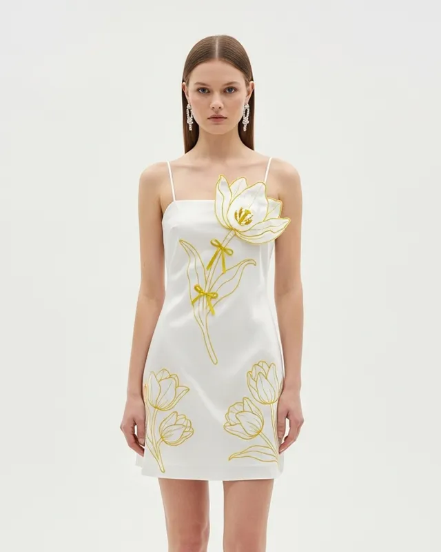Floral Embroidered Slip Dress – White sold by JW PEI