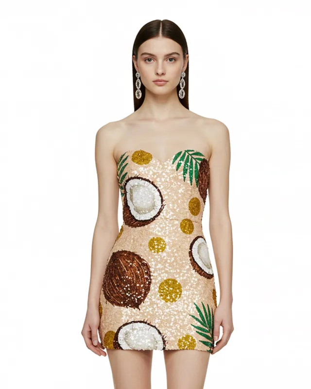 Sequin Coconut Strapless Dress – MultiColor sold by JW PEI
