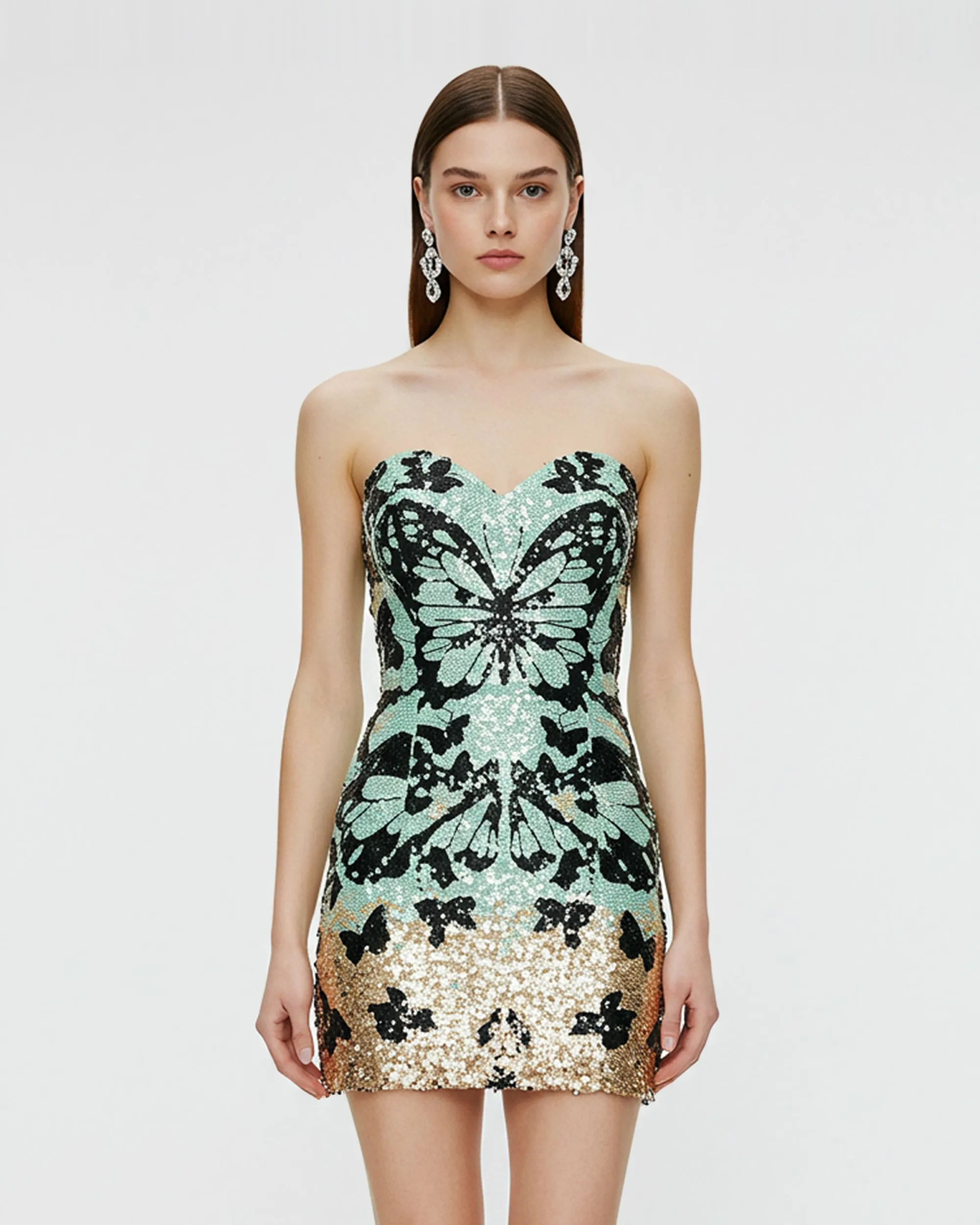 Sequin Butterfly Strapless Dress – Green sold by JW PEI