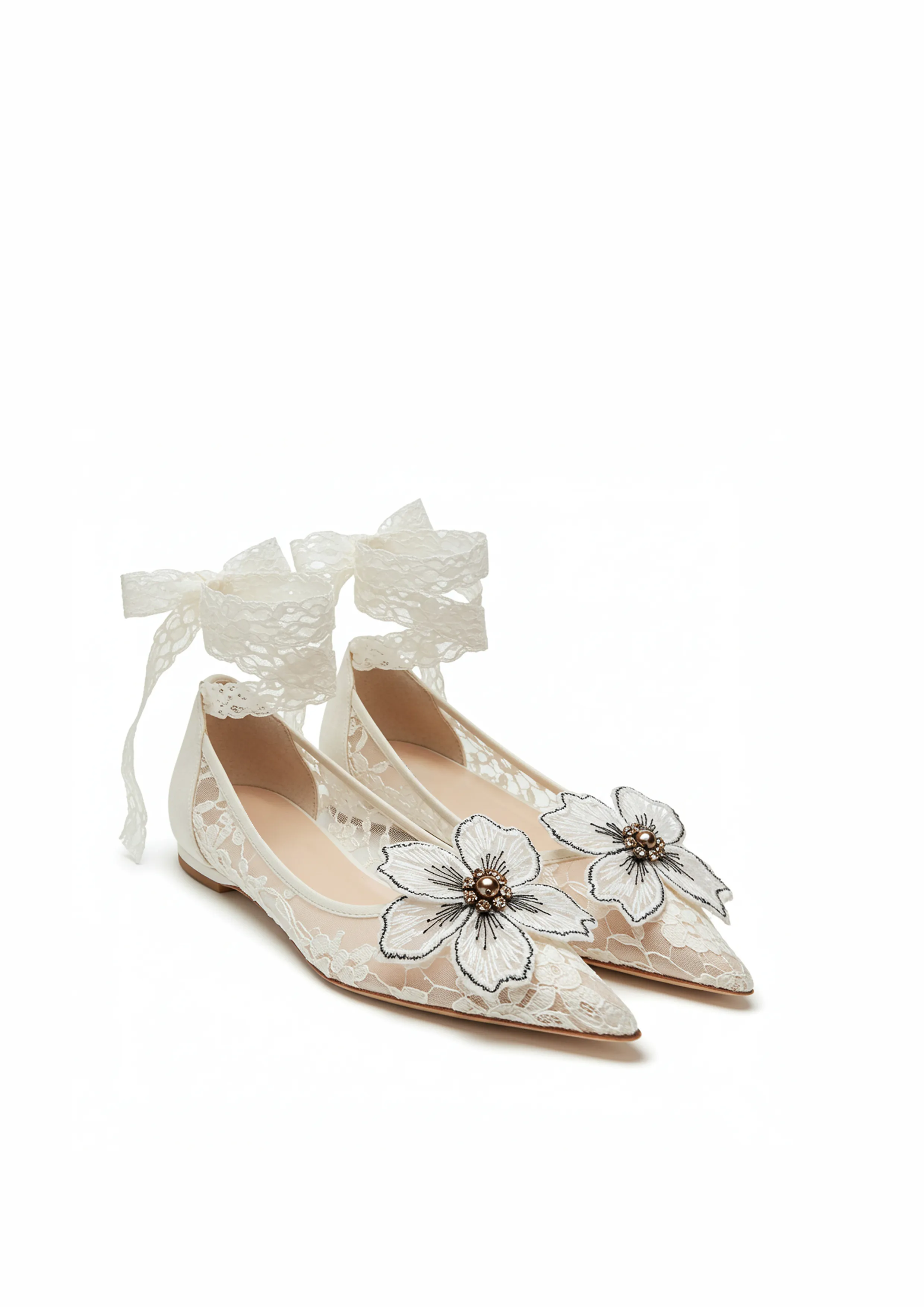 Luna Lace Flower Flats – White sold by JW PEI