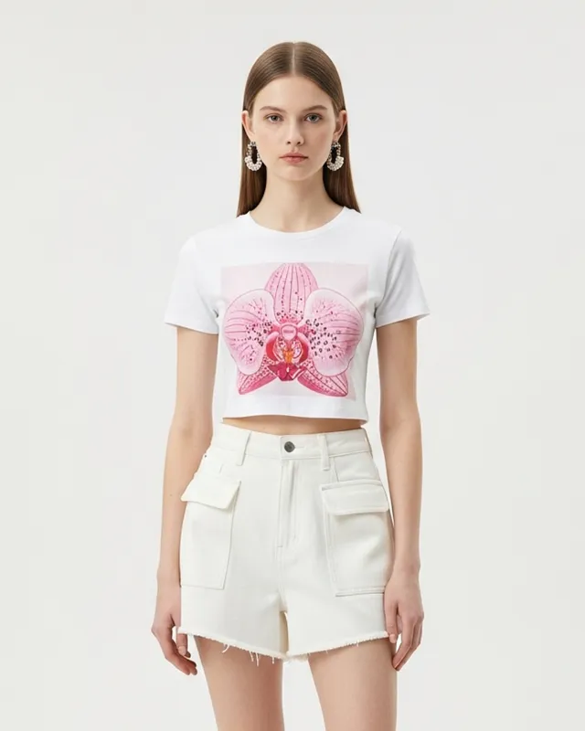 Orchid Graphic Crop T-Shirt – White sold by JW PEI