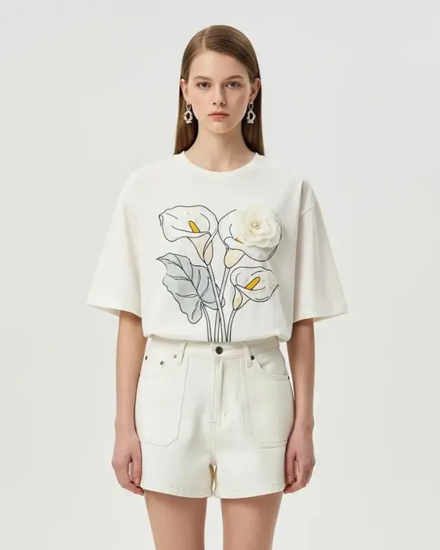 Floral Graphic Boxy T-Shirt – White sold by JW PEI