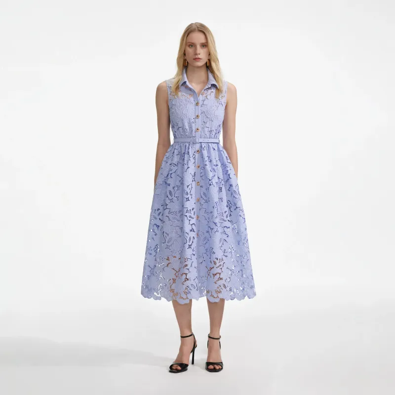 Floral Lace Button Midi Dress – Blue sold by JW PEI