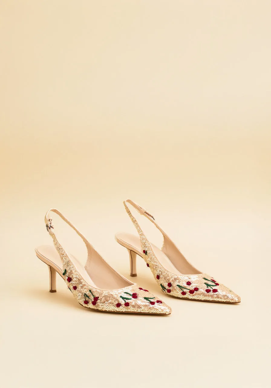 Julia Sequin Slingback Pumps – Gold sold by JW PEI
