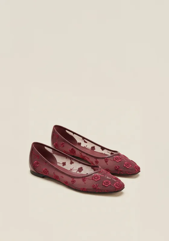 Ruby Floral Mesh Flats – Red sold by JW PEI