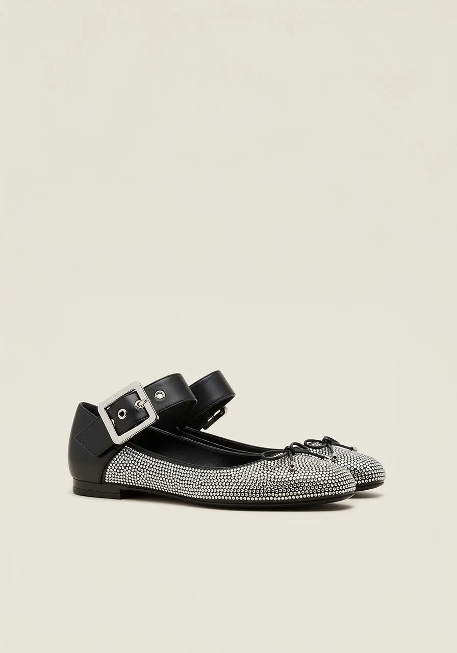 Lydia Crystal Buckle Flats – Black sold by JW PEI