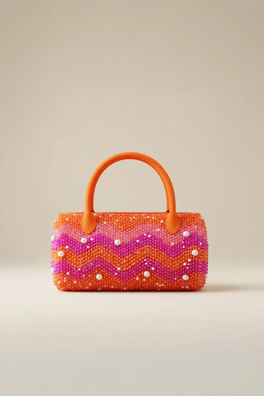 Beaded Zigzag Top Handle Bag - Orange sold by JW PEI