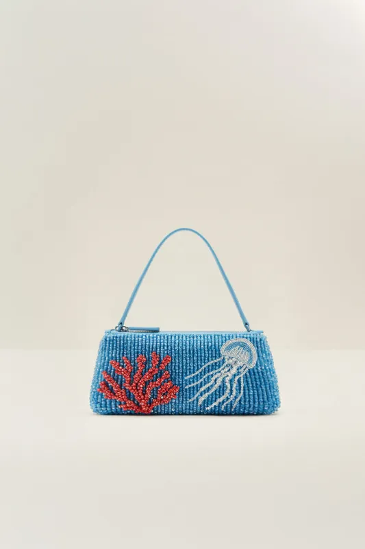 Maya Coral Beaded Top Handle Bag - Blue sold by JW PEI