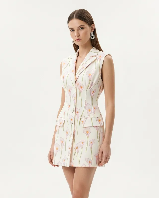 Floral Sleeveless Blazer Dress – White sold by JW PEI