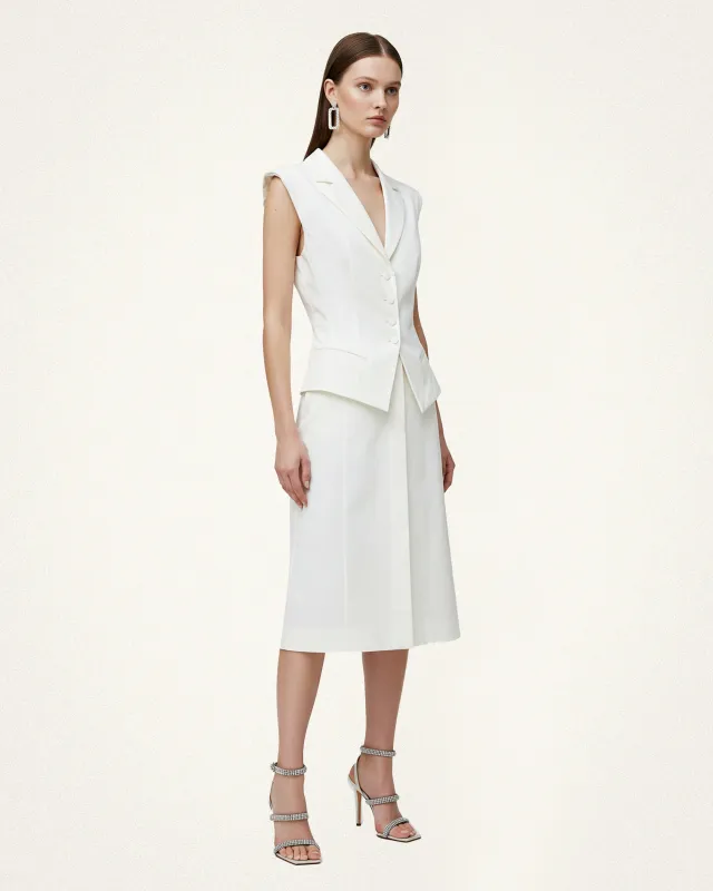 Tailored Sleeveless Vest Skirt Suit – White sold by JW PEI