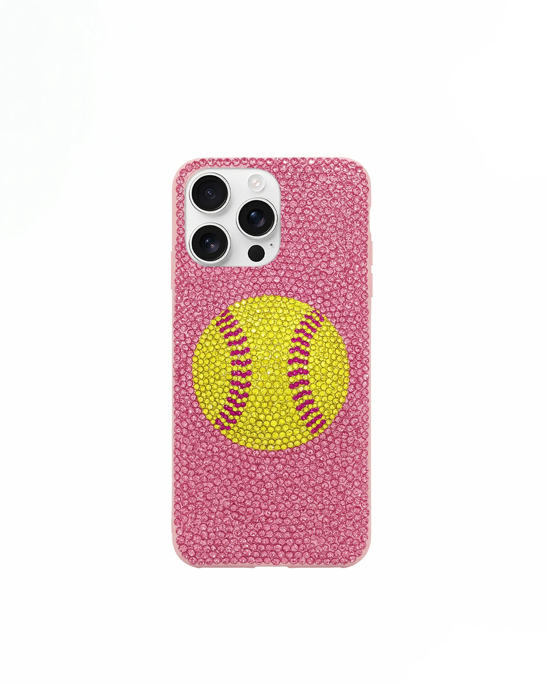 Yellow Baseball Artificial Crystal Phone Case – Pink sold by JW PEI