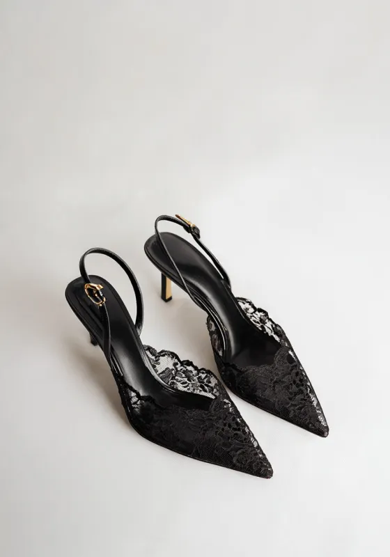 Sophie Lace Slingback Pumps – Black sold by JW PEI