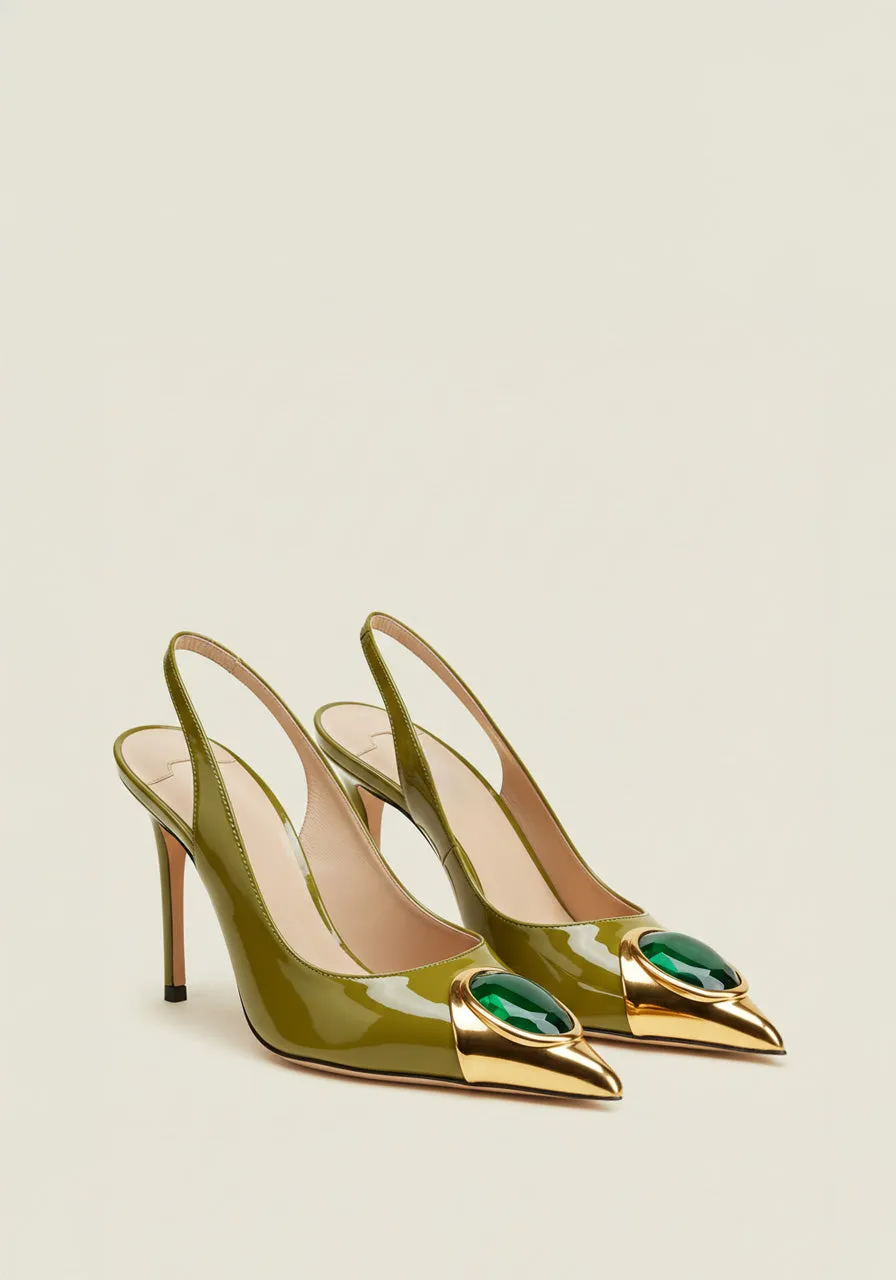 Jade Pointed Slingbacks – Olive Green sold by JW PEI