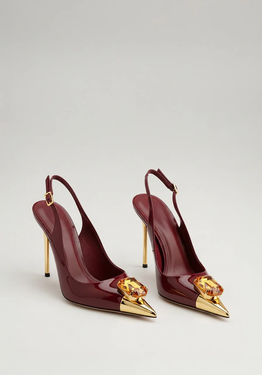 Ruby Crystal Pointed Pumps – Claret sold by JW PEI
