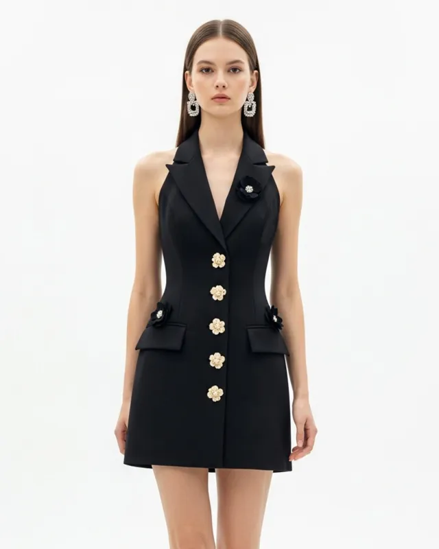 Floral Buttoned Sleeveless Dress – Black sold by JW PEI