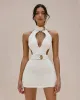 Gabriella Belted Cutout Halter Mini Dress - Ivory sold by JW PEI