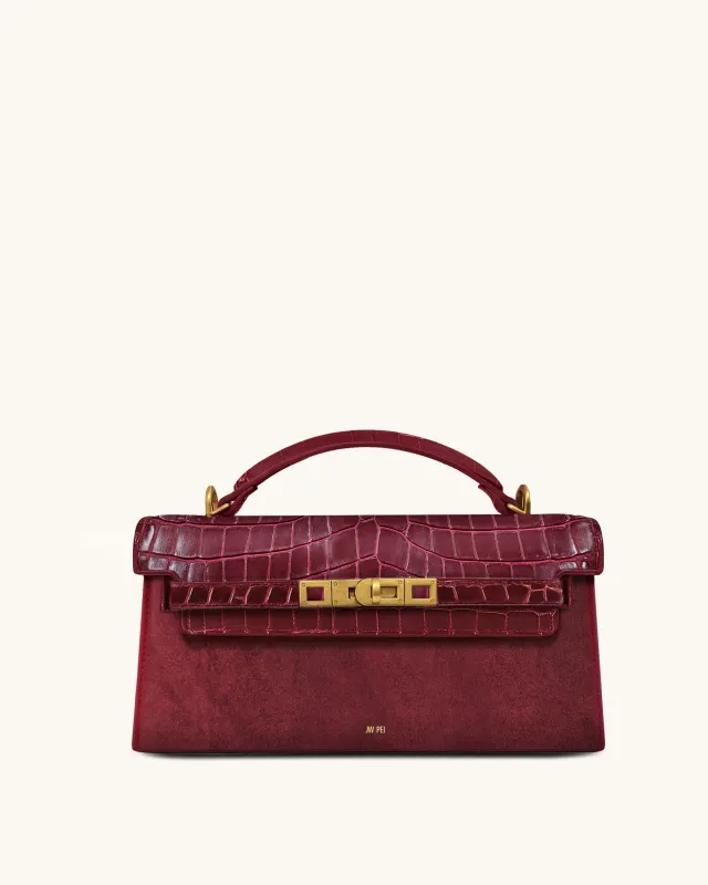 Noor Faux Suede Top Handle Bag - Red sold by JW PEI