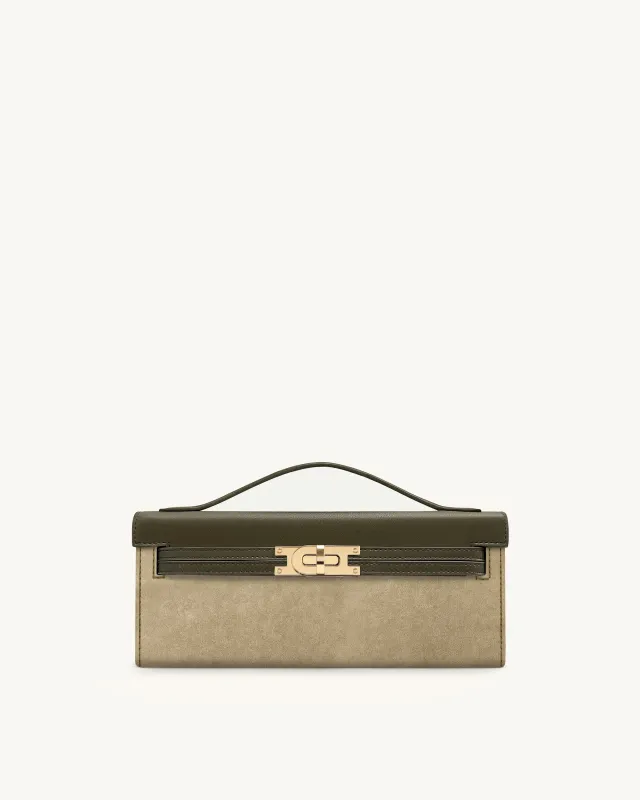 Bria Faux Suede Structured Top Handle Bag - Dark Olive sold by JW PEI