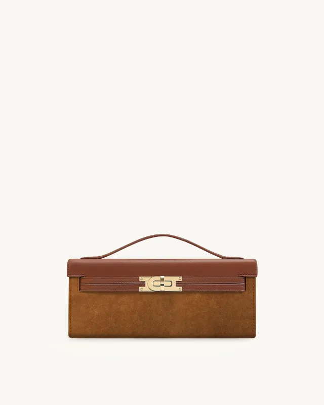 Bria Faux Suede Structured Top Handle Bag - Brown sold by JW PEI