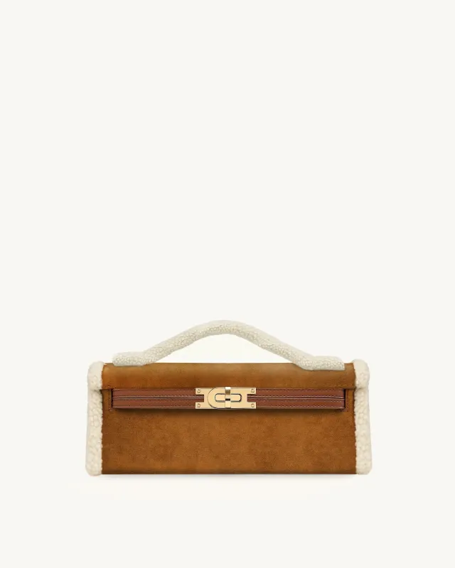 Bria Faux Suede Structured Top Handle Bag - Yellow Brown sold by JW PEI