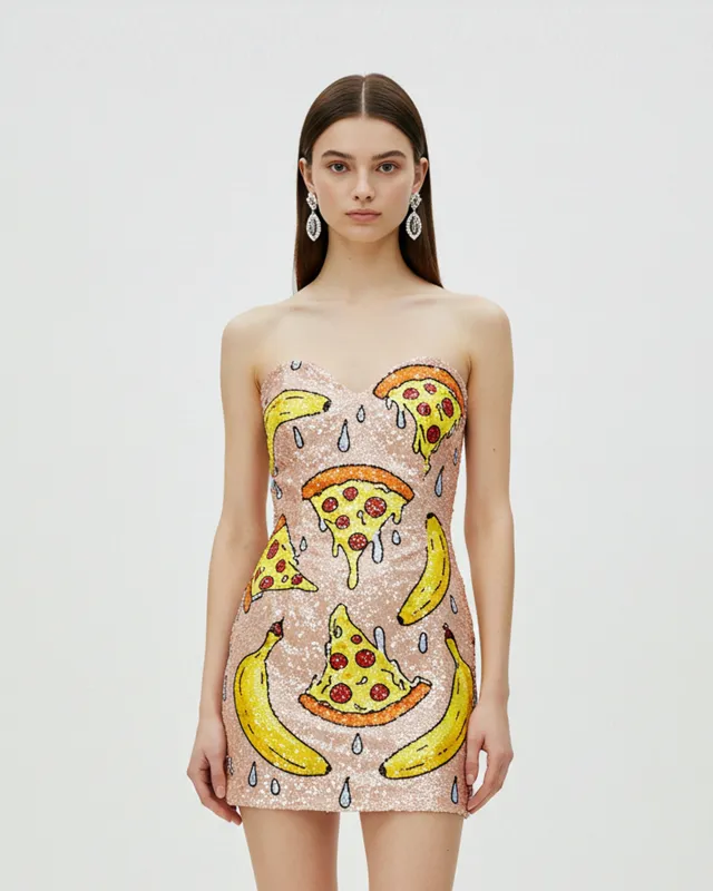 Sequin Food Print Mini Dress – Pink sold by JW PEI