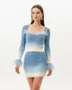Ombre Knit Feather Trim Skirt Set – Blue sold by JW PEI