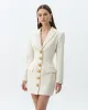 Gold Button Fitted Blazer Dress – White sold by JW PEI