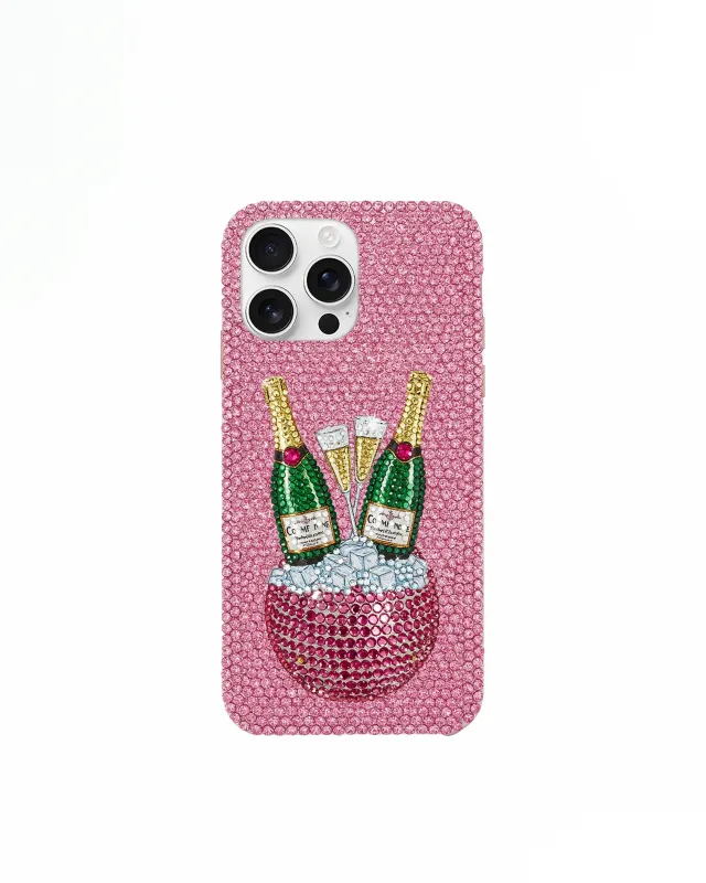 Champagne Bottle Artificial Crystal Phone Case – Pink sold by JW PEI