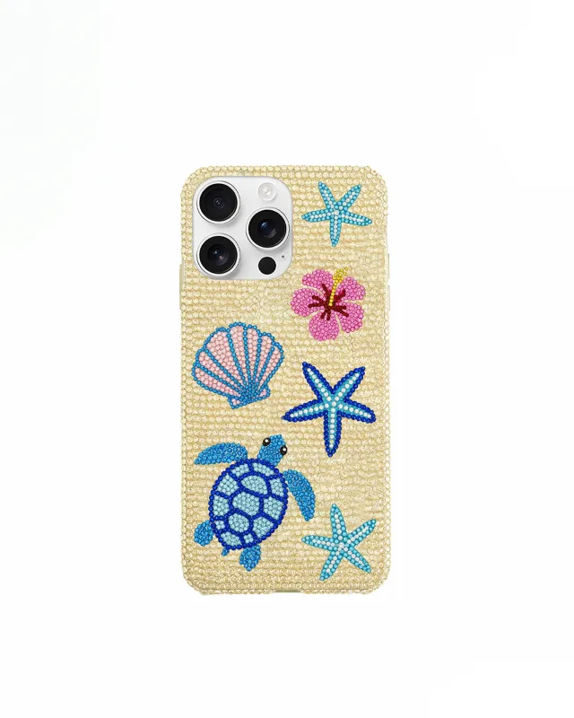 Seashell Turtle Artificial Crystal Phone Case – Gold sold by JW PEI