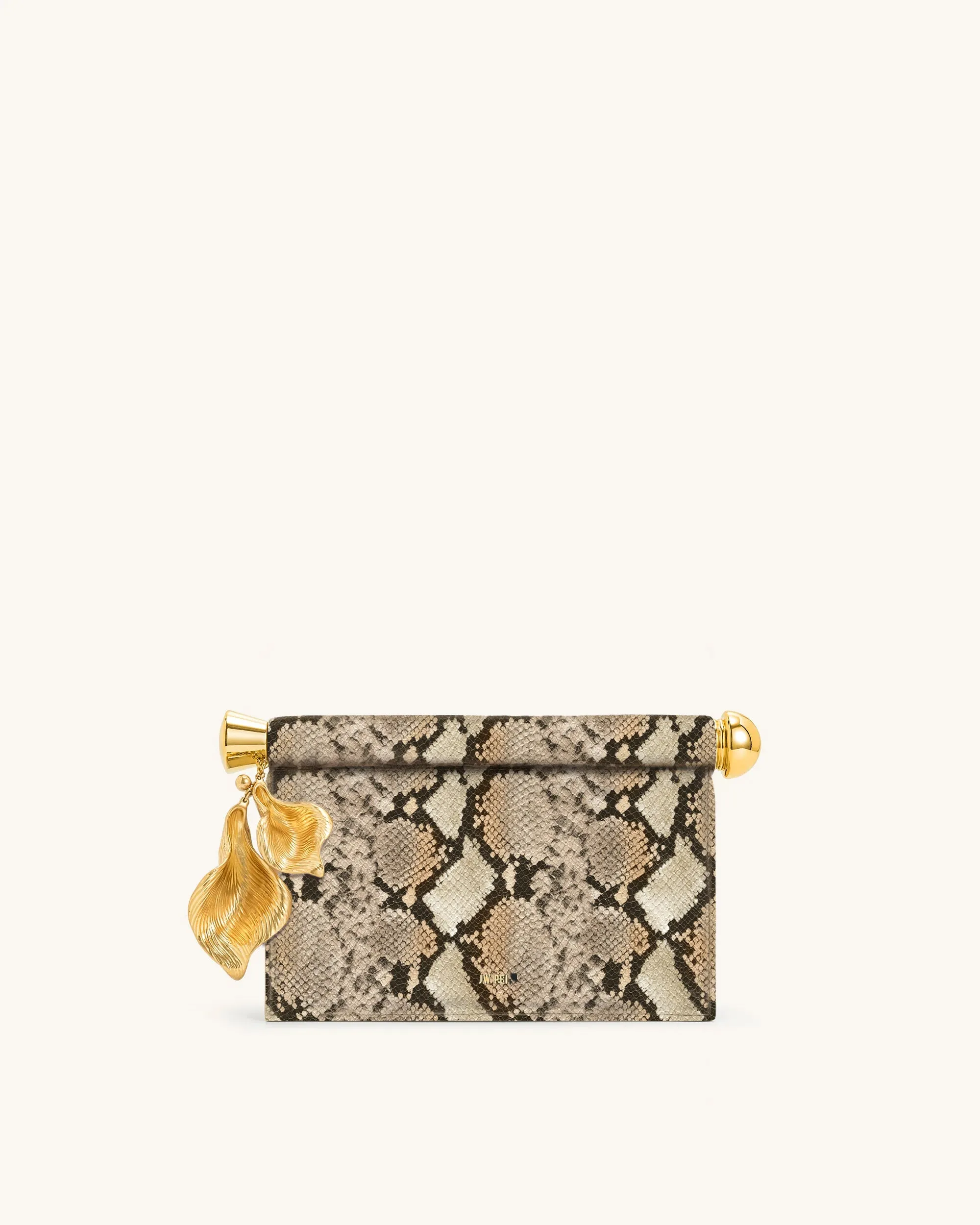 Holly Metal Pendant Embellished Snakeskin Clutch - Apricot sold by JW PEI