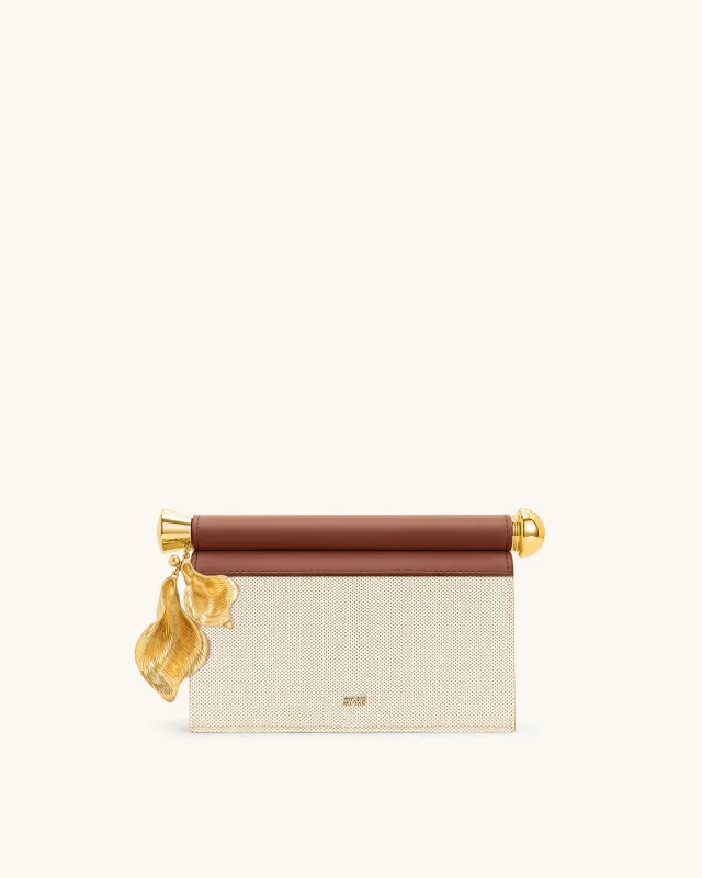 Holly Metal Pendant Embellished Clutch - Brown Canvas sold by JW PEI