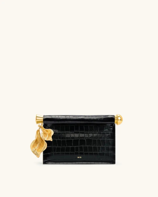 Holly Metal Pendant Embellished Clutch - Black Croc sold by JW PEI