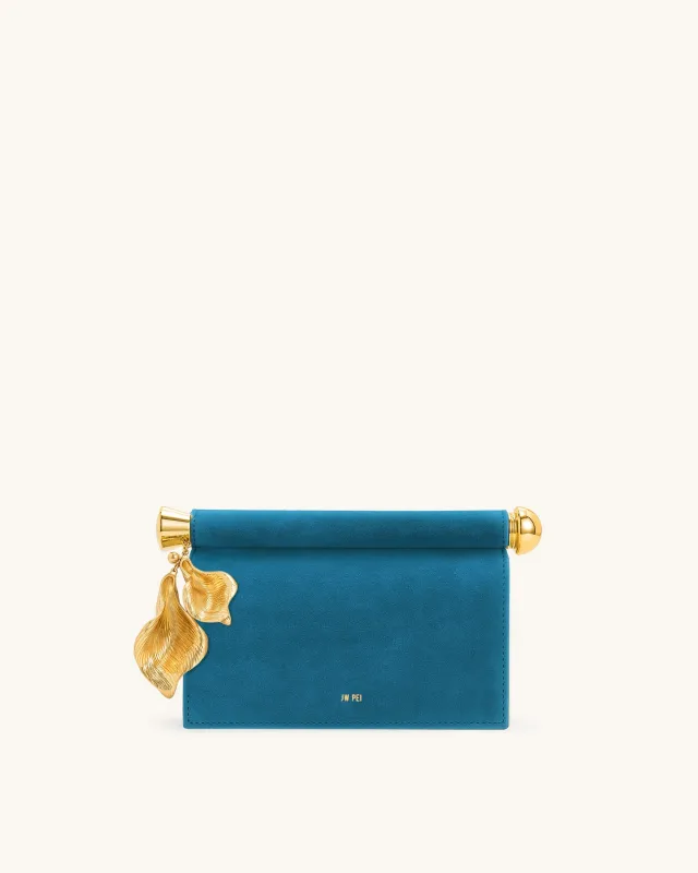 Holly Faux Suede Metal Pendant Embellished Clutch - Blue sold by JW PEI