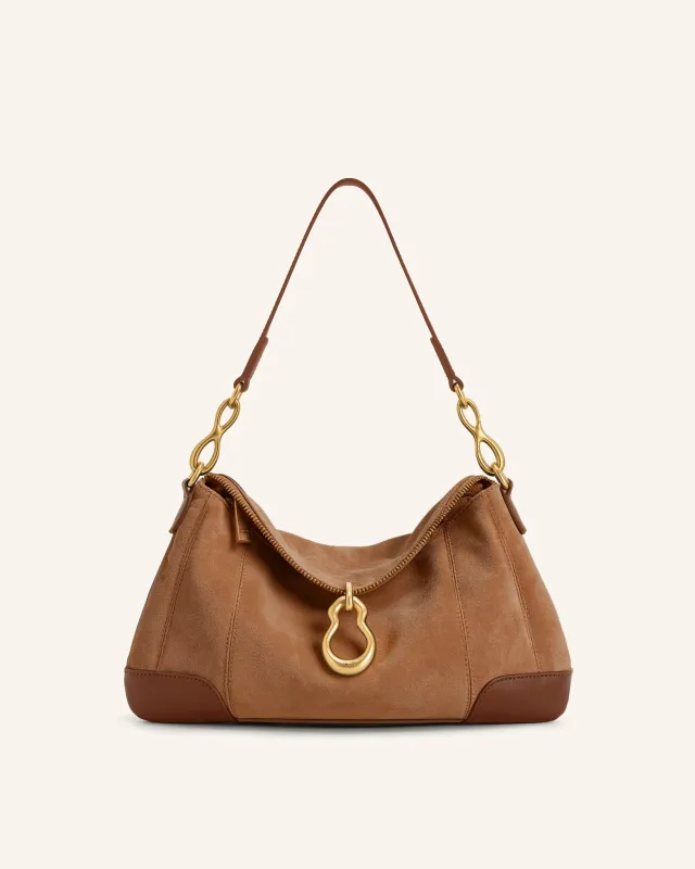 Jayla Faux Suede Metal Pendant Embellished Shoulder Bag - Brown sold by JW PEI