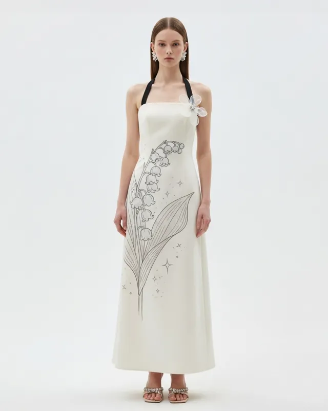 Floral Graphic Halter Dress – White sold by JW PEI