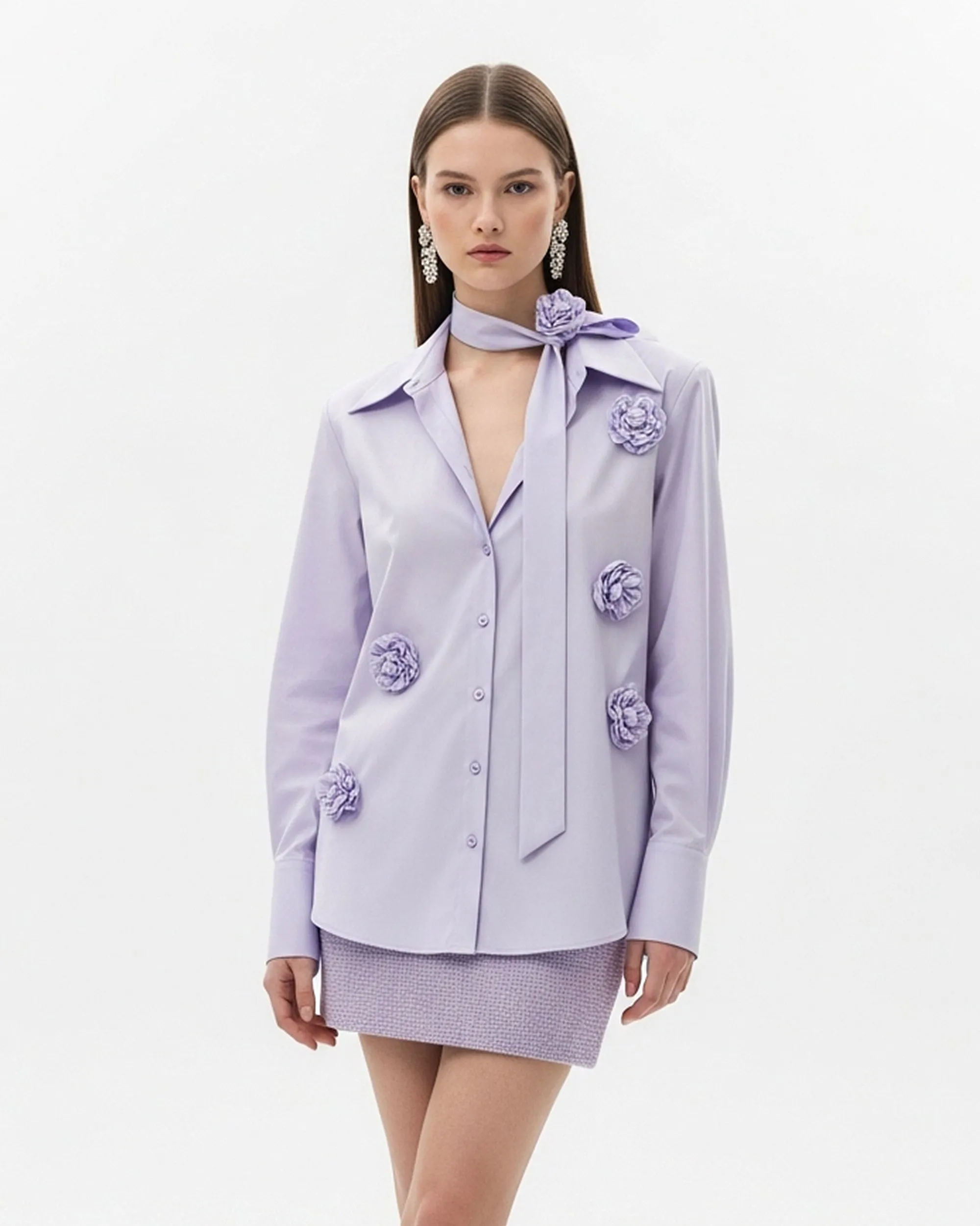 Floral Appliqué Button Shirt – Lavender sold by JW PEI
